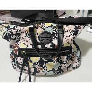Tory Burch Floral Nylon Slouchy Shoulder Bag Tote Purse Women’s Pre-Owned